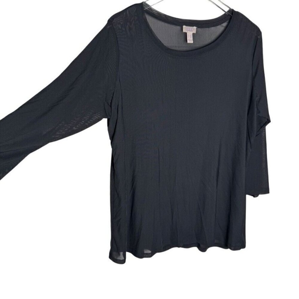 LOGO Layers by Lori Goldstein sheer mesh tunic top black size 1X 3/4 sleeve - Picture 1 of 9